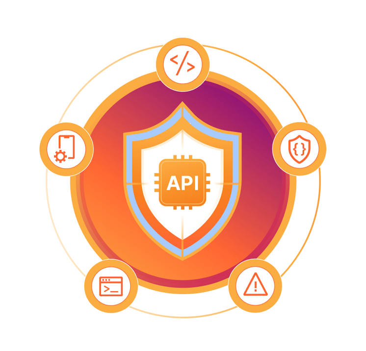 API Shield를 중심으로 한 아이콘 휠 일러스트레이션